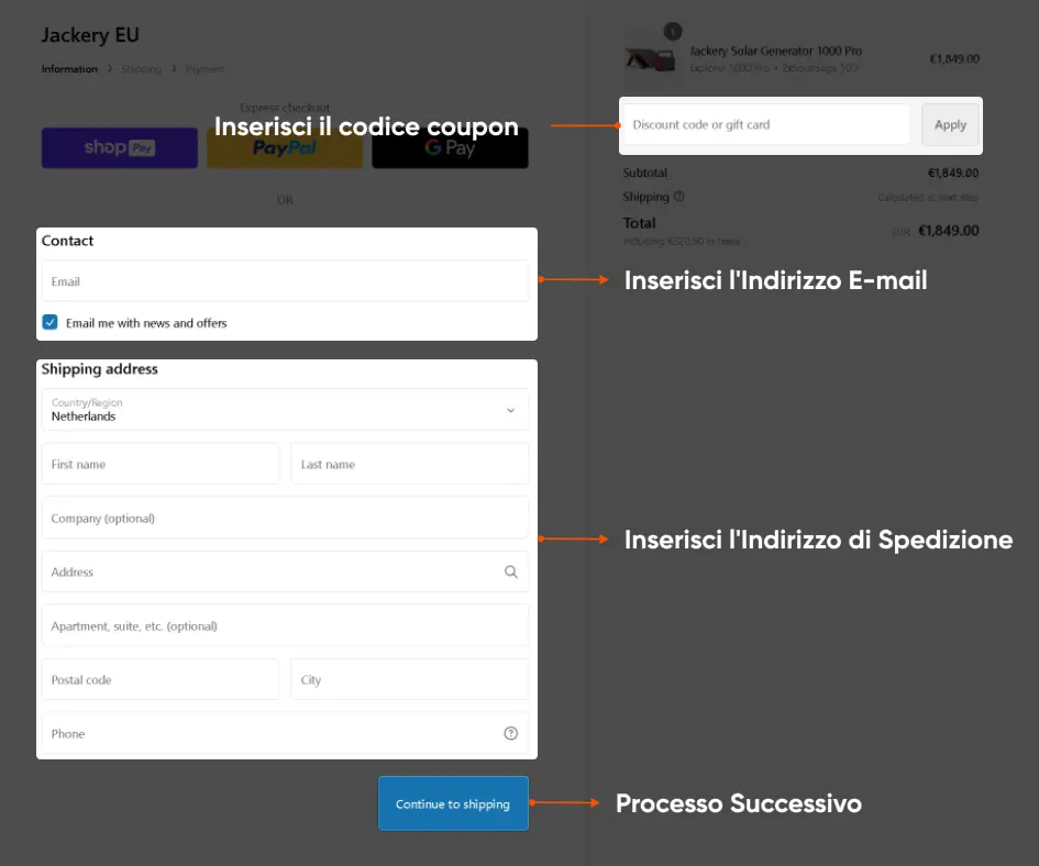 Impostazioni informazioni cliente